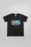 A black t-shirt with a colorful graffiti-style graphic reading 'Beard Gang Chicago' in white, blue, and red.